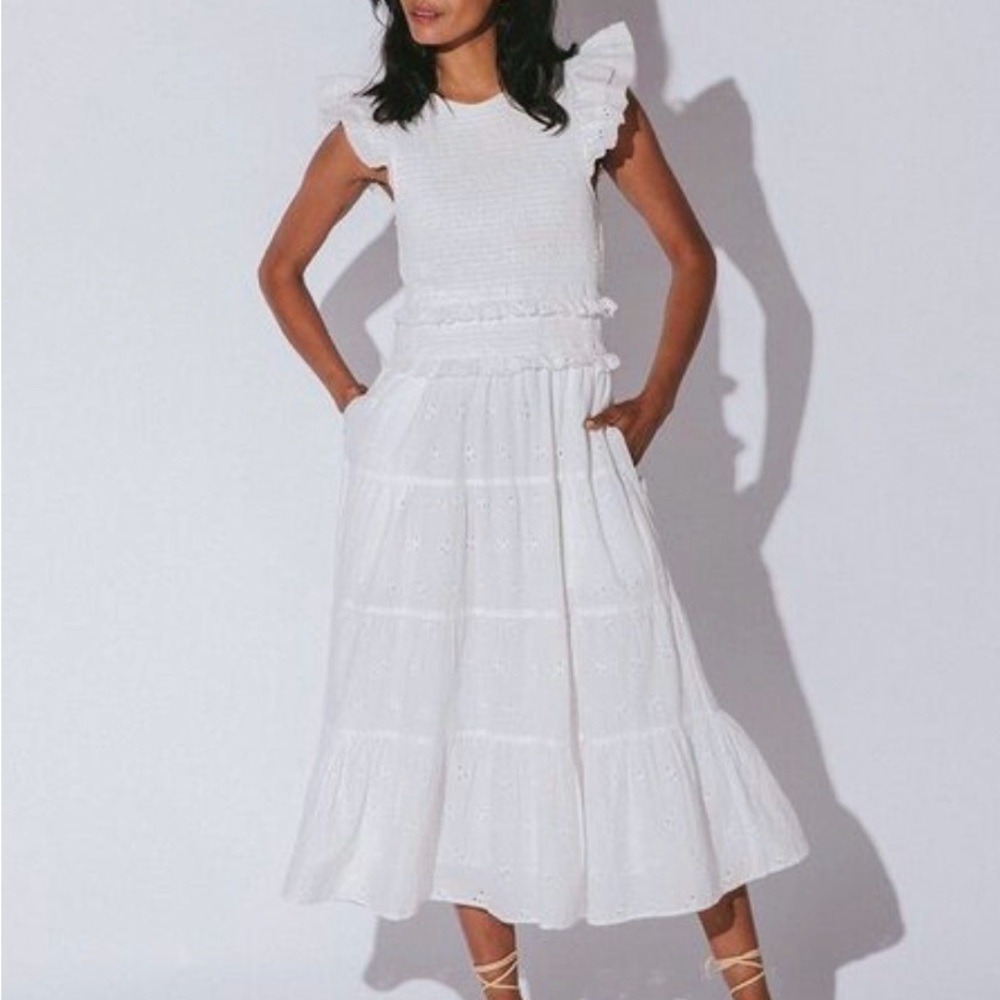 Cleobella Emmy Midi White Eyelet Smocked Midi Dress S
